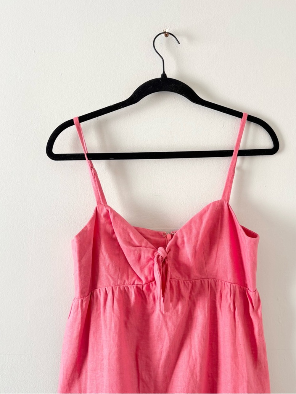Reformation Ryland Linen Dress Mini Sweetheart Neckline Front Tie Knit Pink - Picture 4 of 10